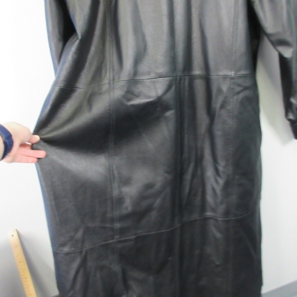 Charles Klein Genuine Leather Trench Coat Men XL Black Full Length Gothic 2320 - Picture 10 of 16